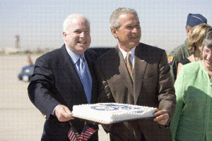 Bush, and McCain, who is NOT his friend, bought the people from New Orleans a cake to cheer them up. "Now they can have their cake and eat it too," said Bush.