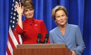 Sarah Palin and Hillary Clinton in the once-in-a-life-time call to stop sexism in the campaign. "I can see Russia from my house."